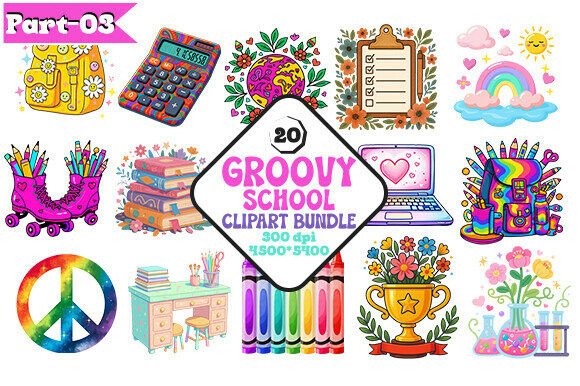 Download Retro Groovy School PNG Clipart Bundle - Bundle Collection