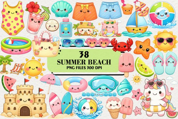 Download Kawaii Summer Beach Clipart Bundle - Bundle Collection