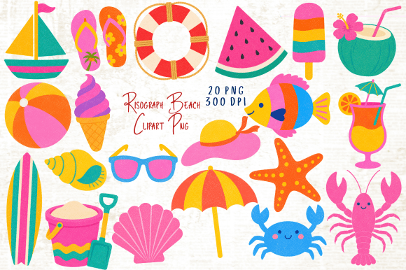 Download Risograph Beach Clipart PNG Bundle - Bundle Collection