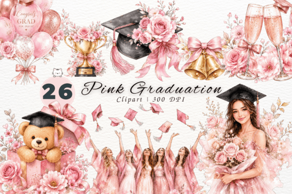 Download Pink Graduation Clipart Bundle, PNG - Bundle Collection