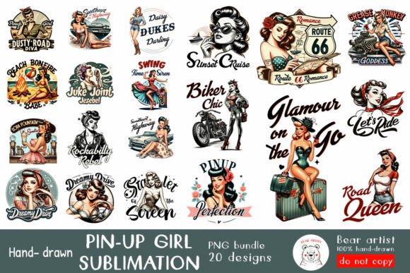 Download Pinup Girl 60s Sublimation PNG Bundle - Bundle Collection