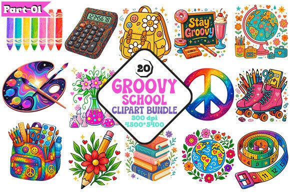 Download Hippie Groovy School PNG Clipart Bundle - Bundle Collection