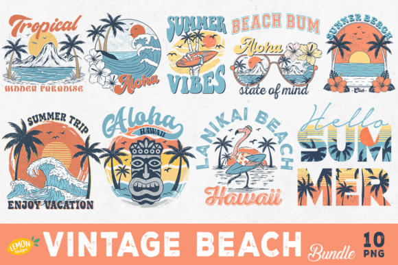 Download Vintage Beach PNG Sublimation Bundle - Bundle Collection