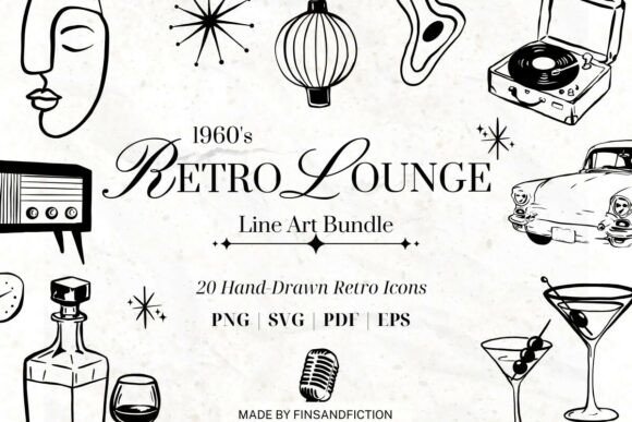 Download 1960’s Retro Lounge Line Art Bundle - Bundle Collection